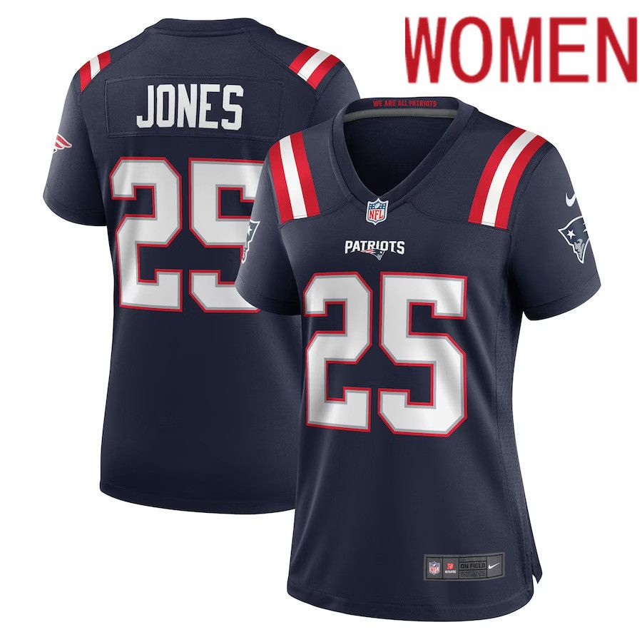 Women New England Patriots #25 Marcus Jones Nike Navy Game Player NFL Jersey